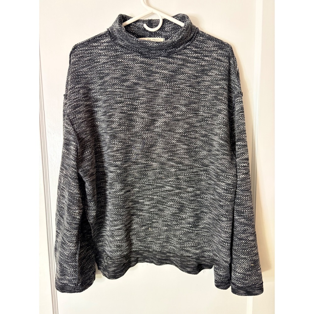 We The Free Free People Space Dye Mock Neck Pullover Top Black White Oversized